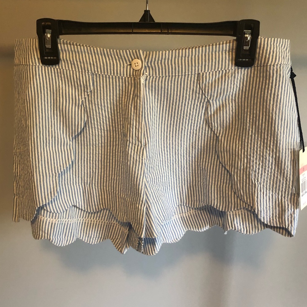 Blue Seersucker Scalloped Shorts